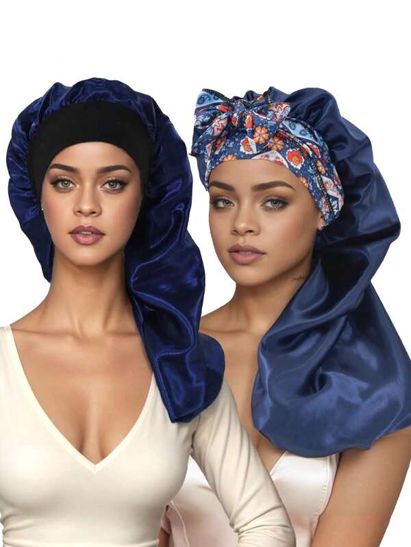 1/2 piezas Gorros de mujer con elástico, estilo satinado liso de color, gorros de satén para el cuidado del cabello en el hogar y uso diario