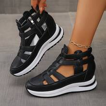 1 Pair Summer New Arrival Side Zipper Comfortable Soft Bottom Lightweight Fashionable High-Top Platform Wedge Sandals For Women - Black - View 1