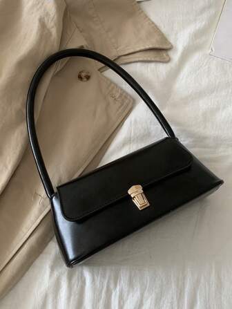 1pc Solid Color Suede Handbag, Portable Commuter Lockable Fashion Minimalist Retro Versatile Shoulder Bag & Tote Suitable For Women Daily Use