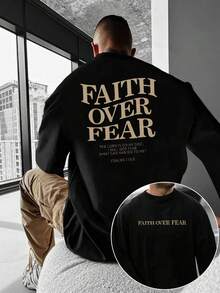 Plus Size Men's Round Neck Long Sleeve T-Shirt, Letter Print Casual Versatile Tee, For Fall