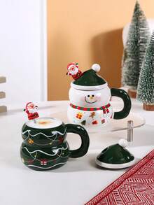 1pc Creative Christmas Ceramic Mug, Cartoon Snowman Design, Large Capacity Water Cup, Gift Box, Women's Christmas Gift, Souvenir, High-Quality Ceramic Coffee/Water Cup, Office Use