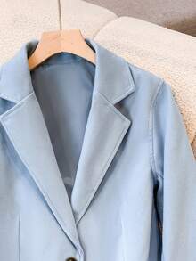 Women's Casual Regular Long Sleeve Woolen Coat, Suitable For Autumn/Winter - Baby Blue - View 4