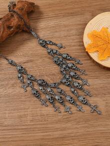 Fashionable Retro Punk Exaggerated Halloween Skull Tassel Necklace, Women Party Accessory Choker - Star - View 2