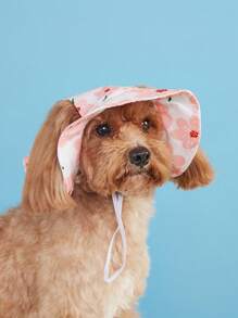 1pc Cute Polyester Wind-Resistant Sun Hat, Ear-Exposed Design, Anti-Shedding, Adjustable Sun Protection, Suitable For Small Pet Dogs To Wear Outdoors All Year Round - Pink - View 10