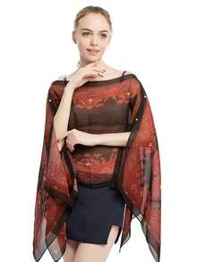 1 件佩斯利雪纺印花披肩，时尚腰果花围巾，轻盈夏季防晒披肩，时尚沙滩披肩，优雅派对、旅行之选 - 黑色 - 查看 10