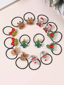 14pcs/Set Girls Christmas Hair Scrunchies & Hair Ties Santa Claus & Christmas Tree Themed Set, Suitable For Holiday Decoration - Multicolor - View 3