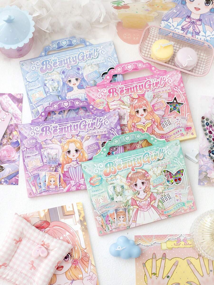 1pc Kids Handheld Magical Girl Sticker Set, DIY For Girls, Decorative Stickers Including Nail Stickers, Dress Up Stickers, Manicure & Outfit Stickers, No-Cut Stickers, Cute Character Stickers, Everyday Fashion Stickers For Girls