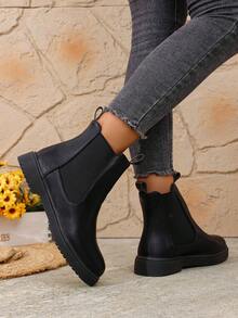 1 Paar Damen Einfarbige Mode Party, Outdoor, Lässig, Knöchel Stiefel & Stiefeletten, Klassische Stiefel, Herbst, Winter, Preppy Stil Rüschen Saum Knöchel Stiefel und Kurze Stiefel, Geeignet für Outdoor, Büro, Party, Urlaub, Winter