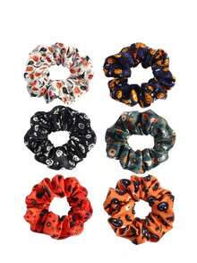 6 Stücke gruselige Halloween Haargummis, Haarschmuck, süße Kürbis- und Fledermaus-Muster, Muss-haben für Trick-or-Treat, Kostümparty und Haarstyling-Dekoration