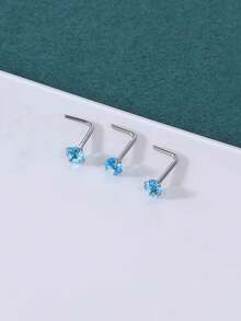 3 piezas Pendientes de nariz, Aros de nariz sólidos de titanio G23 20G en forma de L, con diseños redondo/estrella/corazón con CZ brillante, joyería de piercing de la nariz para mujeres y hombres