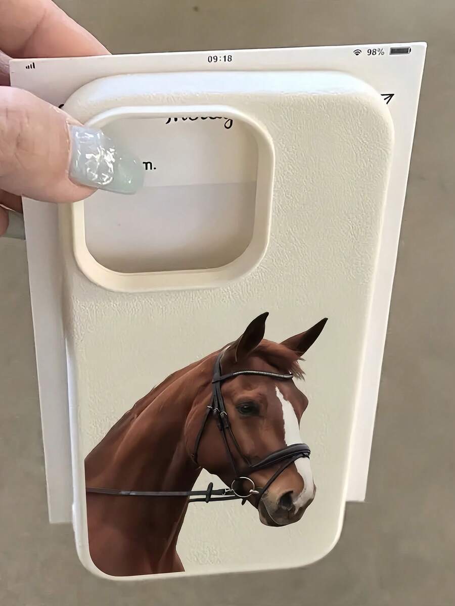 1pc White Silly Brown Horse Pattern Full Coverage TPU Shockproof Phone Case Compatible With Apple 16, 15, 14, 13, 12, 11 Pro Max And Series - Multicolor - View 1