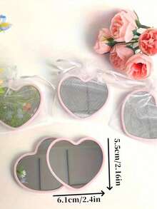 10个心形便携化妆镜和10个礼品袋 - 粉色、绿色、白色、黑色，简约设计，便携轻巧，适合旅行、家居装饰、生日、新娘及伴娘派对礼物、化妆、平价、房间装饰、梳妆台、旅行、卧室、化妆配件、镜子、化妆镜、迷你镜、便携镜、小镜子、手持镜、平价、圣诞礼物、化妆、化妆工具、平价好物、礼物、女士礼物、圣诞礼物、赠品、旅行、平价好物、旅行必备 - 彩色 - 查看 3