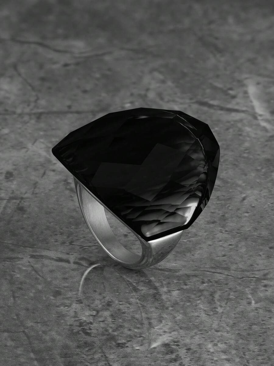 1pc Stainless Steel 316L Elegant Luxury Exquisite Rectangle Huge Faux Black Cut Stone Ring For Women Prom Banquet Date Gift Exquisite Jewelry - Black - View 1