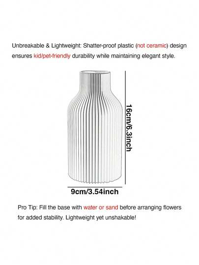 1pc Unique Fluffy Pampas Grass Gestreepte Ceramic Look Plastic Vase Moderne Minimalist Beige Tall Cylinder Tafel Centerpiece Room ation ative Living Wedding Home Flower Glass view 3