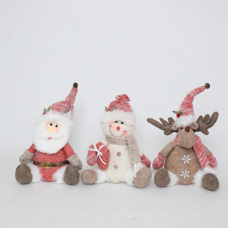 Christmas Pink Fabric Sitting Figurine, Holiday Small Gift, Decorative Doll Ornament