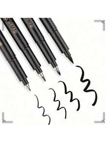 4Pcs Deluxe Calligraphy Pens Set - Fine & Brush Tip, Refillable Black Ink, Ergonomic Ambidextrous Oval Body, Ultra-Lightweight Durable Plastic Material, Perfect For Hand Lettering, Writing, Art, Drawing, And Creative Expression