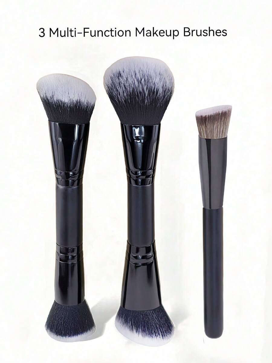 3 Peças Conjunto de Maquiagem Facial Profissional, Pincel Corretivo de Cabeça Dupla, Pincel de Pó, Pincel Contorno, Pincel Base, Pincel Blush, Ferramentas de Maquiagem com Fibra Macia para Fácil Transporte, Pincel para Viagem, Presente para Mulheres e Meninas, Conjunto de Pincéis, Kit de Pincéis de Maquiagem, Conjunto Completo de Maquiagem, Conjunto de Pincéis de Maquiagem, Kit de Maquiagem Completo, Kit de Pincéis, Conjunto de Pincéis de Maquiagem, Conjunto de Presente de Maquiagem, Conjunto