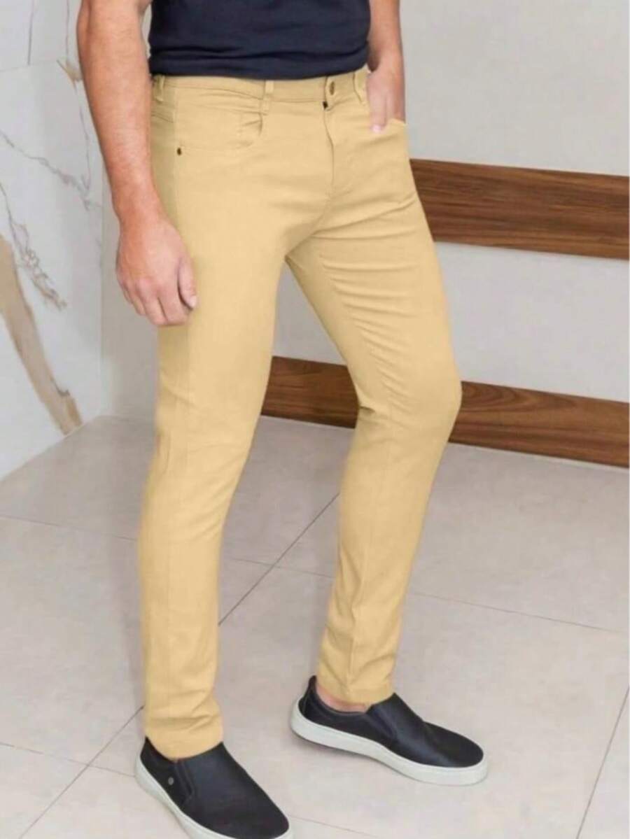 Men's Skinny Jeans In Light Color With Lycra - Khaki - View 1