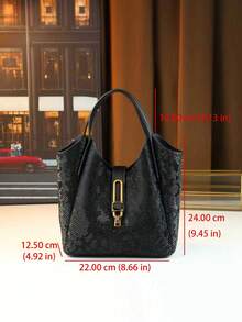 渐变色手提包、托特包、通勤包、时尚新款复古风格女士单肩包 - 黑色 - 查看 7