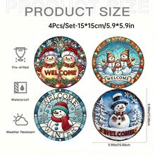 1PC Double Snowman Welcome Sign - Vintage Round Acrylic Hanging Decoration With Stained Glass Style Snowflakes & Holly Berry, Bright White For Christmas, Thanksgiving, Halloween-Christmas Gifts, Holiday Display, Bohemian Style, Colorful Snowflakes