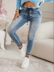 女款抽繩褲 附彈性 鐵木設計 豹紋 星星 Women Pants, MOM Women Jeans with Star, Women Boyfriend Pant, women pant with heart buttons Drawstring Stretch Patched Elastic Demin Vintage Jeans, Boyfriend Pants with Pockets Casual Stretch Patched Elastic Demin Vintage Jeans, Boyfriend Pants with Pockets Casual Stretch Patched Elastic Demin Vintage Jeans, Boyfriend Pants with Pockets Casual Stretch Patched for Autumn - 牛仔淺藍色 - 查看 2