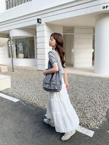 حقيبة يد أنيقة مزينة بالكشكشة، حقيبة كتف نسائية كبيرة ذات طراز رائع موضة 2025، سعة كبيرة