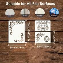 6 Peças Conjunto de Modelo de Borda Vintage Damascus - Modelos Reutilizáveis de Madeira, Lona, Papel, Tecido e Piso para Artesanato DIY, Modelos de Flores Silvestres, Modelos de Móveis, Modelos de Parede para Halloween e Natal