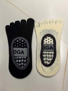 2 双女士纯色瑜伽露趾袜，吸湿排汗防滑专业防臭运动袜，优质针织面料，防滑抓地袜 - 彩色 - 查看 8