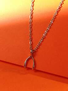 1 件时尚不锈钢银色幸运许愿骨吊坠项链，感恩节礼物，情侣和家人的礼物 - 許願骨 - 查看 1