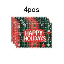 1 set/4 pièces/6 pièces Napperons motifs Père Noël et sapin de Noël, napperons rectangulaires en polyester lavables en machine, protecteurs de table, napperons thermoprotecteurs, décorations de table de restaurant, fournitures de fête, décorations de Noël, peuvent être offerts en cadeau
