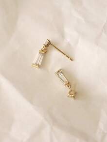 1 Par De Elegantes Y Nobles Pendientes De Lujo Para Mujeres Con Forma Cuadrada Y Piedra Artificial Chapados En Platino, Regalo Perfecto Para Citas