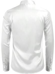 Men's Silk Satin Dress Shirts Jacquard Long Sleeve Floral Button Up Shirts Party Prom Wedding Shirthalloween - P-白色 - 查看 8