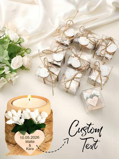 1/50/100pcs Customized Text Wedding Candle Holders, Personalized Resin Faux Tree Stump Candle Holders, Bridesmaid Candle Gift Set, Desktop Party Holiday Wedding Decor Candle Holders, Suitable For Wedding, Party, Valentine's Day, Anniversary Table Decoration