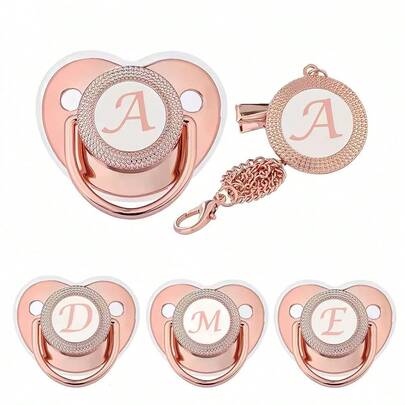 Set de 2 chupetes de silicona de lujo con acabado dorado rosa, chupete para recién nacidos con clip dorado rosa, juguetes de dentición para bebés de moda, chupete para infantes con cadena, regalo para fiestas