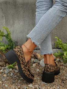 女士高跟鞋 女士粗跟方头鞋 女士圆头鞋 女士通勤鞋 女士豹纹高跟鞋 女士厚底乐福鞋 棕色豹纹女士高跟鞋 - 棕色 - 查看 8