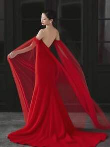 Soft Chiffon Bridal Shawl, Detachable Casual Accessory To Cover Arms, White - A - View 3