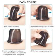 6件套黑色硅胶拔罐器套装，家用面部提拉硅胶真空吸力按摩拔罐器套装，面部美容拔罐仪，家用按摩工具。专业沙龙护理套装，适用于面部、背部、身体、脸颊和额头。压力式吸力，易于使用且经久耐用。紧致提拉面部。送给父母和女性朋友的完美按摩套装。 - 彩色 - 查看 6