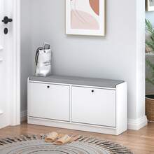 40 Inch Shoe Bench With Storage 2 Flip-Up Drawers & Cushioned Seat Shoe Cabinet Durability And Stability For Entrance, Hallway,Entryway White