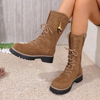 Stivali alla caviglia da donna in stile western, con perline, tessuto con lacci, occhielli in metallo, cerniera laterale, stile western con perline, lacci e cerniera laterale, adatti per tutte le stagioni