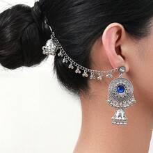 2pcs 2024 New Bohemian Style Women Jewelry Earrings - 1 Pair Vintage Finish Zinc Alloy Earrings With White/Black/Green Rhinestones & Faux Pearl Beads Tassel Design, Perfect For Daily Wear And Gifting