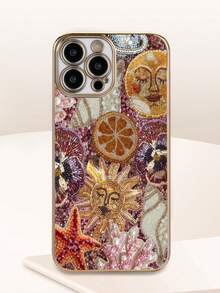 1pc White Electroplated TPU Mosaic Art Collage Pattern Shockproof Full Coverage Phone Case Compatible With IPhone - Multicolor - View 2