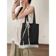 حقيبة كانفاس ذات نقاط بولكا كلاسيكية، حقيبة كتف، حقيبة مدرسية متعددة الوظائف للطالبات، للتنقل