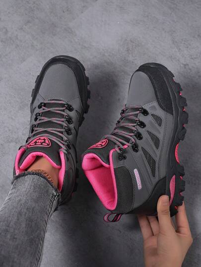 1 par de botas de senderismo para mujer, zapatos deportivos de montaña para mujer para senderismo, camping, trail running, escalada, con suela gruesa y botines altos con cordones para mujer