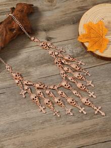 Fashionable Retro Punk Exaggerated Halloween Skull Tassel Necklace, Women Party Accessory Choker - Star - View 8
