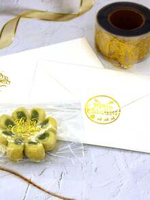 500 piezas/Rollo Pegatinas transparentes con lámina de oro "Feliz Navidad", etiquetas decorativas para embalaje de regalos, pegatinas para envolver regalos de Navidad, decoraciones navideñas, pijamas navideños, regalos de Navidad, decoración navideña - Multicolor - Ver 10