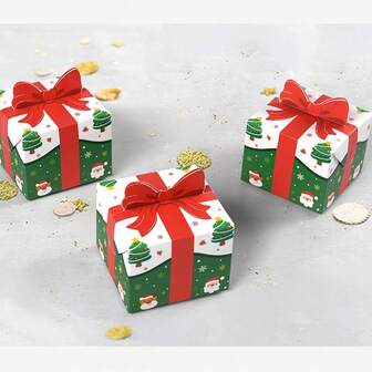 5PCS,Christmas Theme Party Gathering Gift Box, Square Christmas Gift Wrapping Paper Box, Cute Mini Gift Decoration Packaging Box, 3D Red Bow Christmas Gift Wrapping Paper Mini Christmas Folding Gift Christmas Christmas Decorations Christmas Pajamas Christmas Gifts Christmas Decor