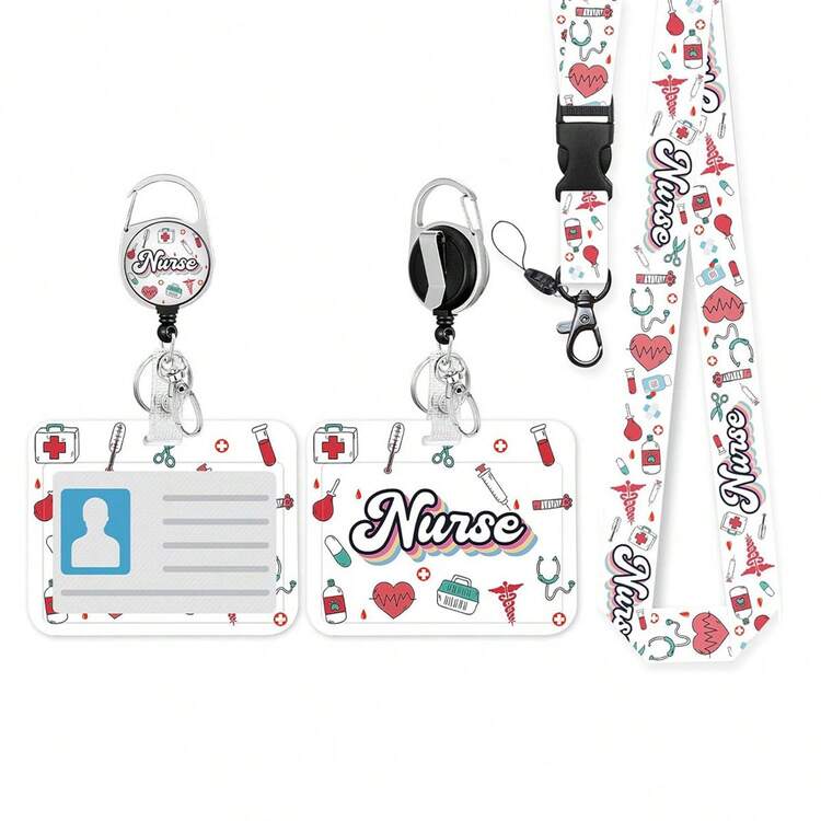 1 Set (Badge Clip + Lanyard + Card Holder) Green Cat Lanyard For ID Cards And Keychains, Fun Badge Reel With 360° Rotating Carabiner Clip, Detachable Adjustable Lanyard, Vertical ID Card Protector Sleeve, Suitable As Gifts For Family, Friends, Teachers, Nurses, Students, Doctors, Colleagues - Green Meadow Cat - Multicolor - View 2