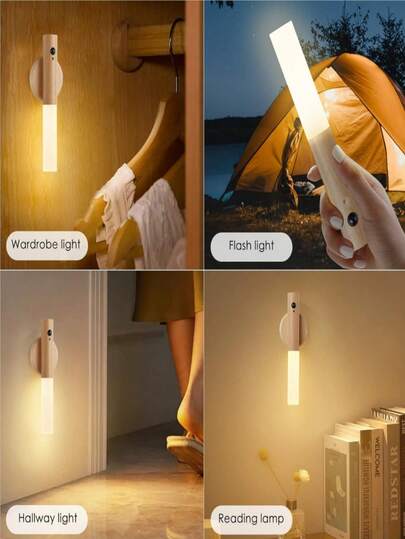 1/ Motion Sensor Night Light, Magnetic Wand Lamp, USB Rechargeable LED Stick On Wireless Stairway, Indoor Wooden Wardrobe, Hallway Stairs view 2
