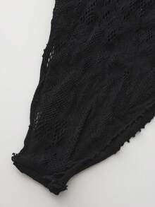 1 pieza Mono de manga larga con abertura delantera hueca para mujer de talla grande, mono sexy de jacquard, adecuado para el Día de San Valentín, Halloween, Navidad