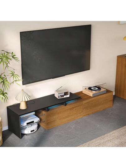 Sairedel Moderne TV Cabinet In High Gloss Wit LED Lighting Elegante Glass Shelves Practical Storage Space Wood Look Living Room Furniture view 4